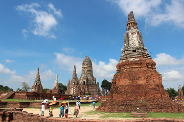 AYUTTHAYA,THAILAND - May 6, 2018 Thai period costume or Traditional Thai Costumes at Wat chai watthana ram.