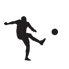 Fototapeta na wymiar Soccer player kicking ball, isolated vector silhouete. Footballer playing soccer