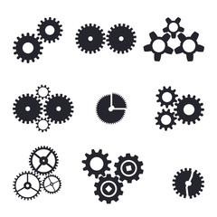 Set of gear mechanism icons, isolated on white background. Vector illustration.