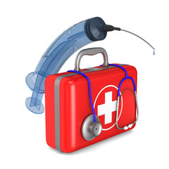 First aid kit on white background. Isolated 3D illustration