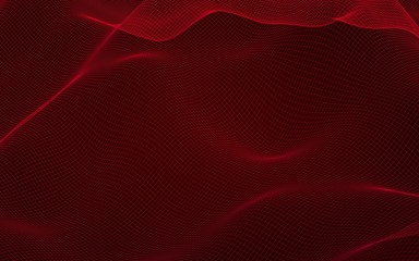 Abstract landscape on a red background. Cyberspace grid. Hi-tech network. 3D illustration