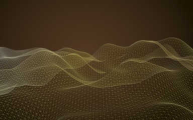 Abstract landscape on a dark background. Cyberspace orange grid. Hi-tech network. 3D illustration