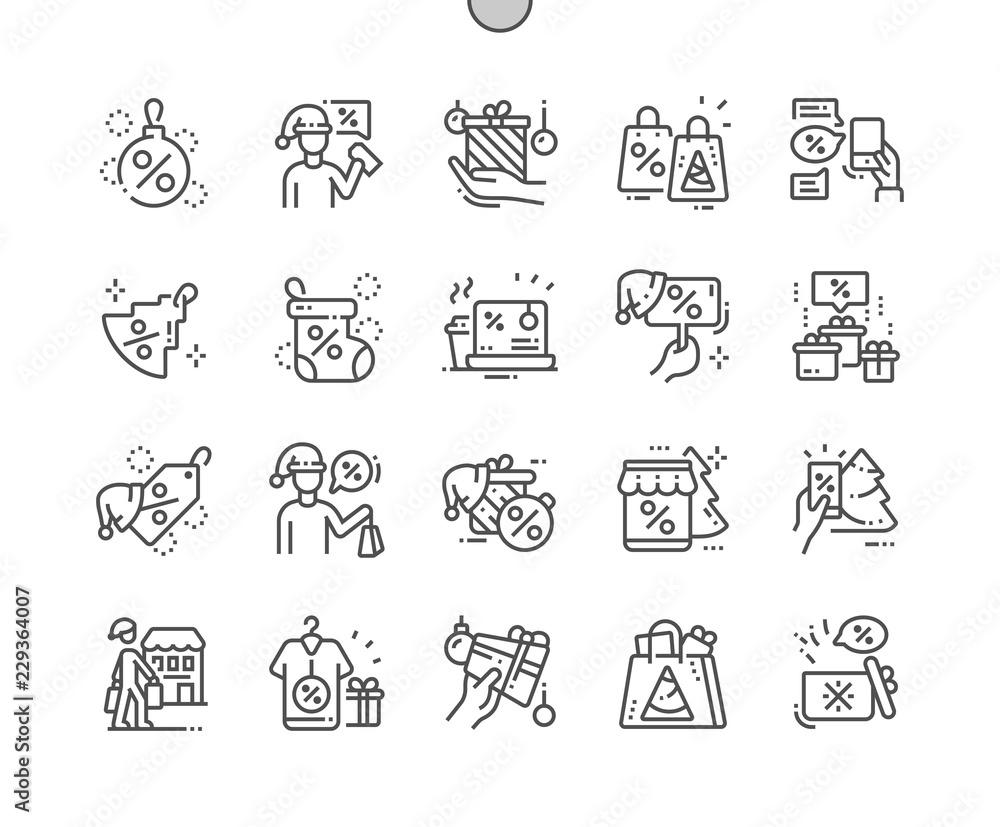 Poster christmas discounts well-crafted pixel perfect vector thin line icons 30 2x grid for web graphics an
