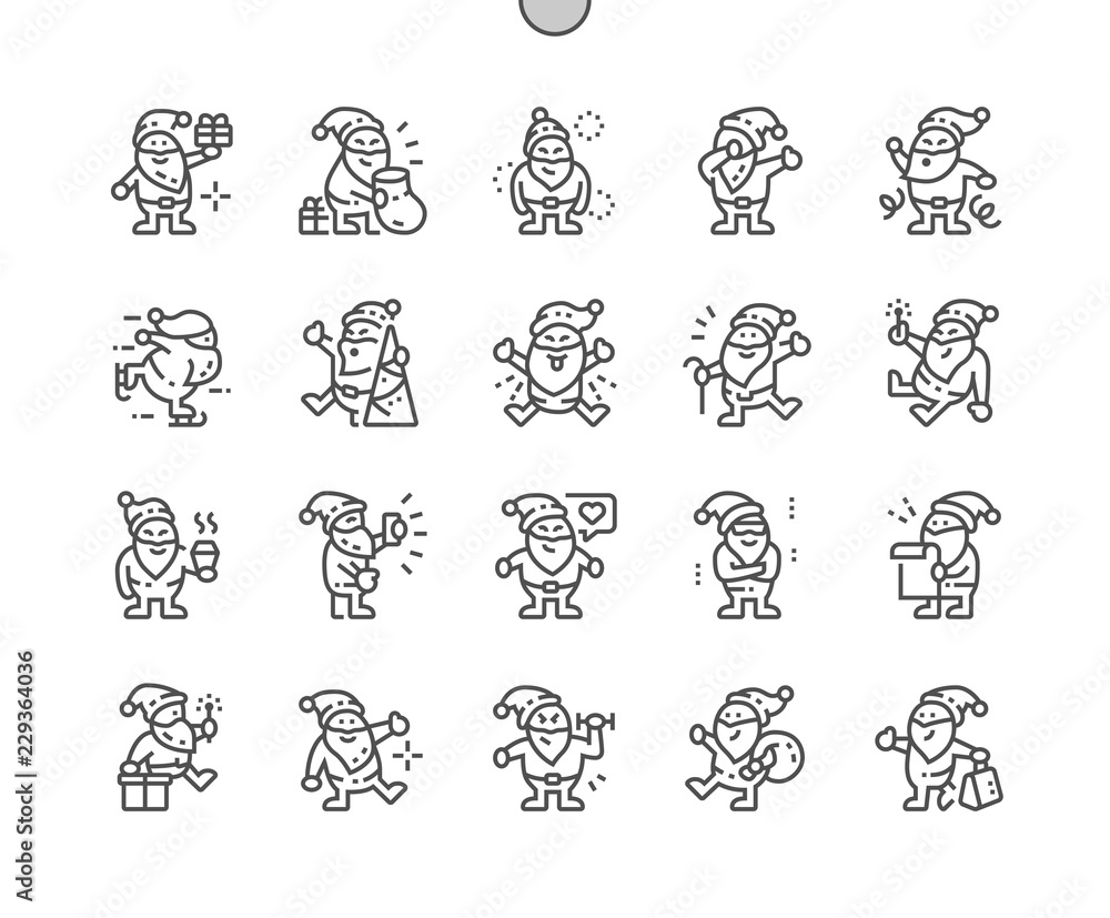 Poster funny santa claus well-crafted pixel perfect vector thin line icons 30 2x grid for web graphics and 