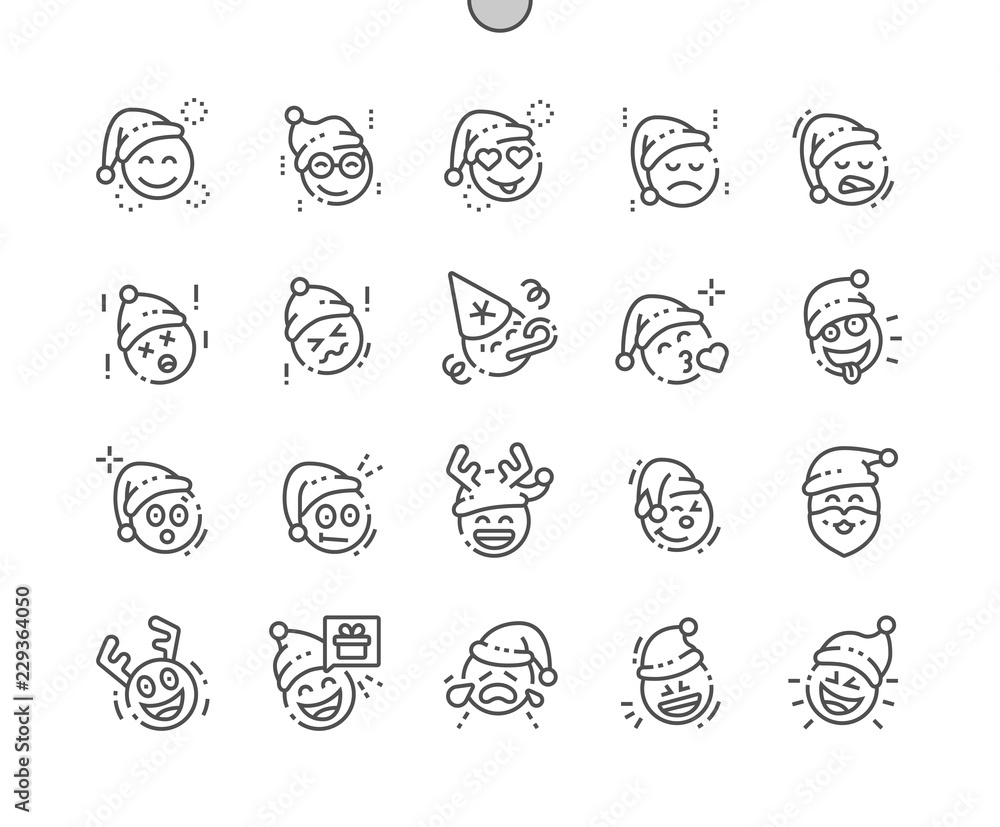 Aufkleber emoticons with christmas theme well-crafted pixel perfect vector thin line icons 30 2x grid for web 