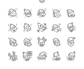 Emoticons with Christmas Theme Well-crafted Pixel Perfect Vector Thin Line Icons 30 2x Grid for Web Graphics and Apps. Simple Minimal Pictogram