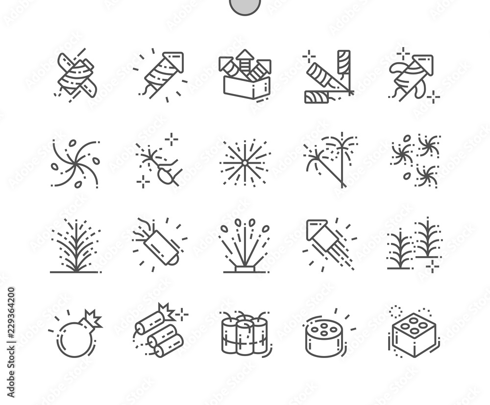 Poster firework well-crafted pixel perfect vector thin line icons 30 2x grid for web graphics and apps. sim