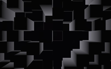 Abstract dark elegant cube geometric background. Chaotically advanced rectangular bars. 3D Rendering, 3D illustration