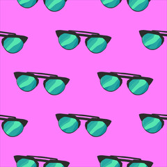 Minimalistic Fashion illustration. Vector seamless pattern with hand drawn sunglasses. Beautiful design elements, perfect for prints and pattern. Seamless Fashion color background