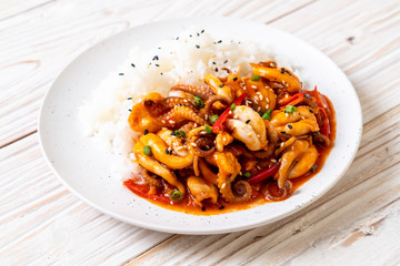 stir-fried octopus or squid and Korean spicy paste (osam bulgogi) with rice