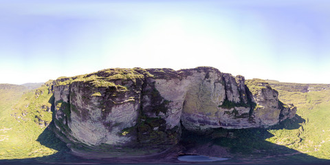 Aero View in 360 degrees  of Cachoeira da Fumaça (Smoke Waterfall) in Vale do Capão, Chapada Diamantina National Park, Brazil