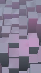 Abstract pink gray elegant cube geometric background. Chaotically advanced rectangular bars. 3D Rendering, 3D illustration