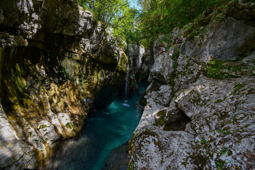 Just above Lepena Valley close to Bovec the Soča (Isonzo) River has carved 750 meters long gorge named Velika Korita. The gorge is completely narrow at some points up to 15 m deep.