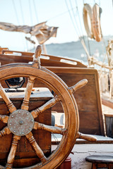 Steering wheel of an old ship.