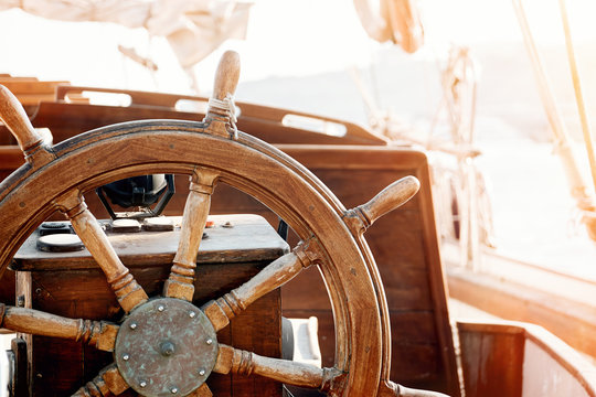 Steering wheel of an old ship.