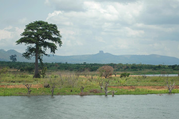 Ghana landscape with Buruku Rock in distance