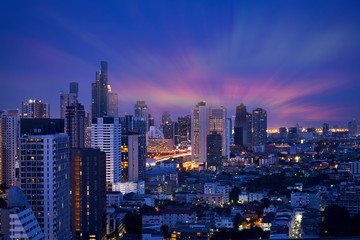 Fototapeta na wymiar surreal of cityscape with aurora skyline on twilight time