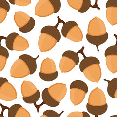 Fototapeta na wymiar Acorn seamless pattern, oak nut, seed. Cartoon flat style