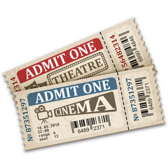 Theater and cinema  tickets in retro style. Two admission tickets isolated on white background. Vector illustaration