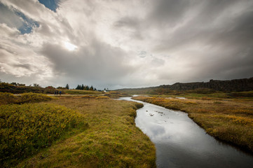 Golden Circle tectonic plates and streams at Þingvellir, Iceland