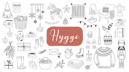 Nordic, Scandinavian winter elements and Hygge concept design, Merry Christmas card, banner, background