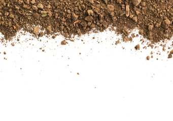 Dirty earth on white background. Natural soil texture