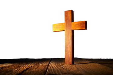 Christian wood cross on white background