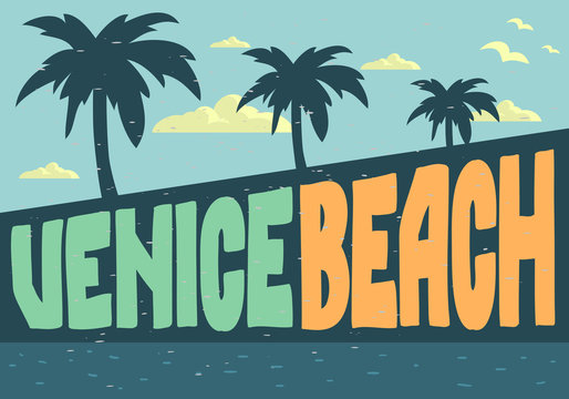 Venice Beach Los Angeles California Design For Poster Postcard Vector Image