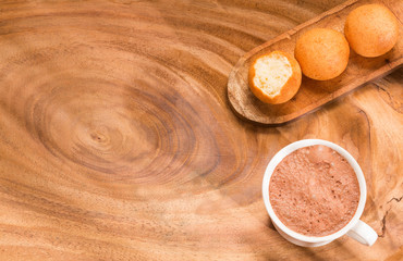 Buñuelos Colombian traditional food - Hot chocolate drink