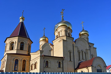 Fototapeta na wymiar Russia, the city of Nevinnomyssk. Church of St. Seraphim of Sarov on the Boulevard of Peace
