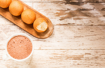 Buñuelos Colombian traditional food - Hot chocolate drink