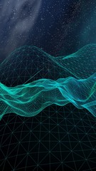 Fototapeta premium Abstract landscape on a dark background. Star horizon. Cyberspace grid. Hi-tech network. Outer space. Starry outer space texture. 3D illustration