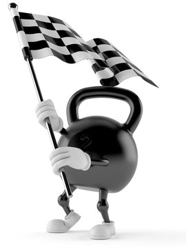 Kettlebell character waving race flag