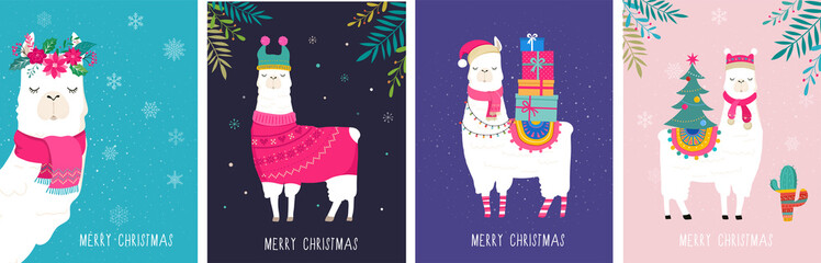 Llama winter illustration, cute design for nursery, poster, Merry christmas, birthday greeting card © Marina Zlochin