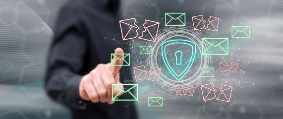 Man touching an email protection concept