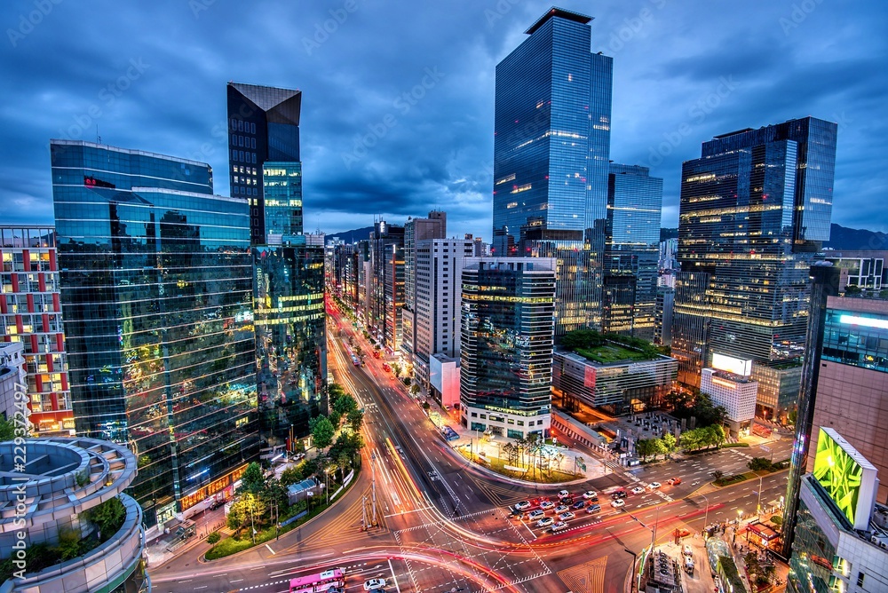 Wall mural Night view at gangnam square in seoul south Korea 