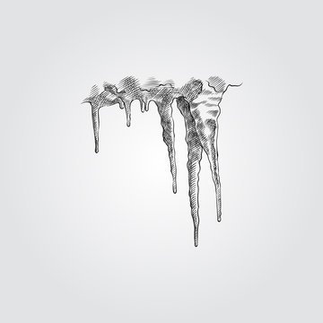 Hand Drawn Icicles Sketch Symbol Isolated On White Background. Vector Of Winter Elements In Trendy Style