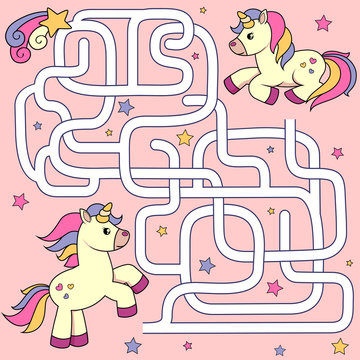 Fototapeta Help unicorn find path to friend. Labyrinth. Maze game for kids