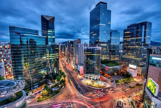 Night view at gangnam square in seoul south Korea 