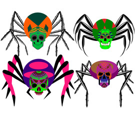 Illustration of a cartoon spider with a human skull instead of a head