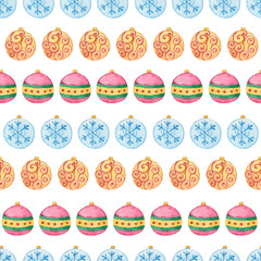 New Year watercolor seamless pattern with Christmas balls.