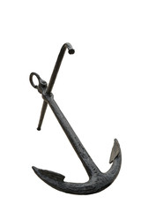 Isolated Big fisherman black ancient iron anchor side view