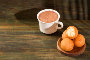 Buñuelos Colombian traditional food - Hot chocolate drink