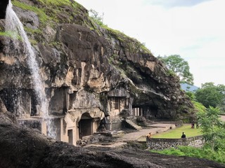 Ancient waterfall in Ellora caves