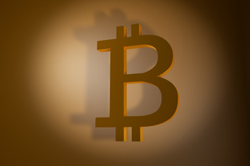 Encrypted digital currency, bitcoin. Golden Bitcoin. 3d Rendering