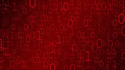 Background of zeros and ones in red colors