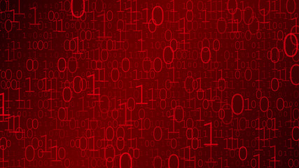 Background of zeros and ones in red colors