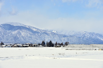 北アルプスと雪原