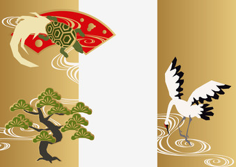 和柄の素材。鶴と亀と松のデザイン素材。のし袋。