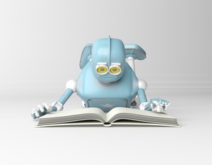 Robot with book,3d render.